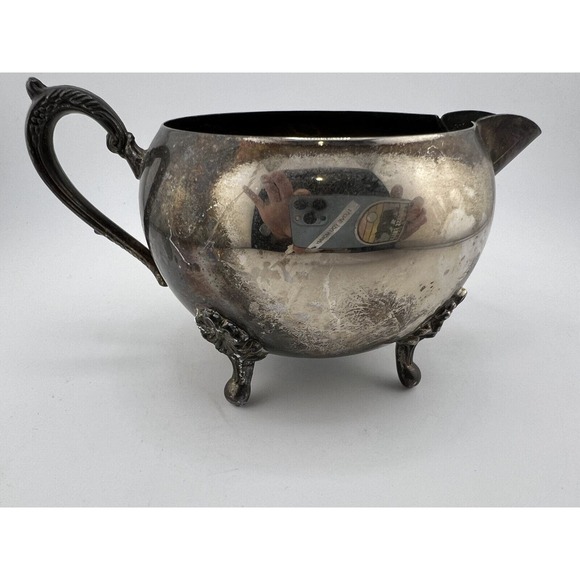 Vintage Tableware Antique Hand Made Silver-Plated Metal‎ Footed Creamer - Picture 3 of 8